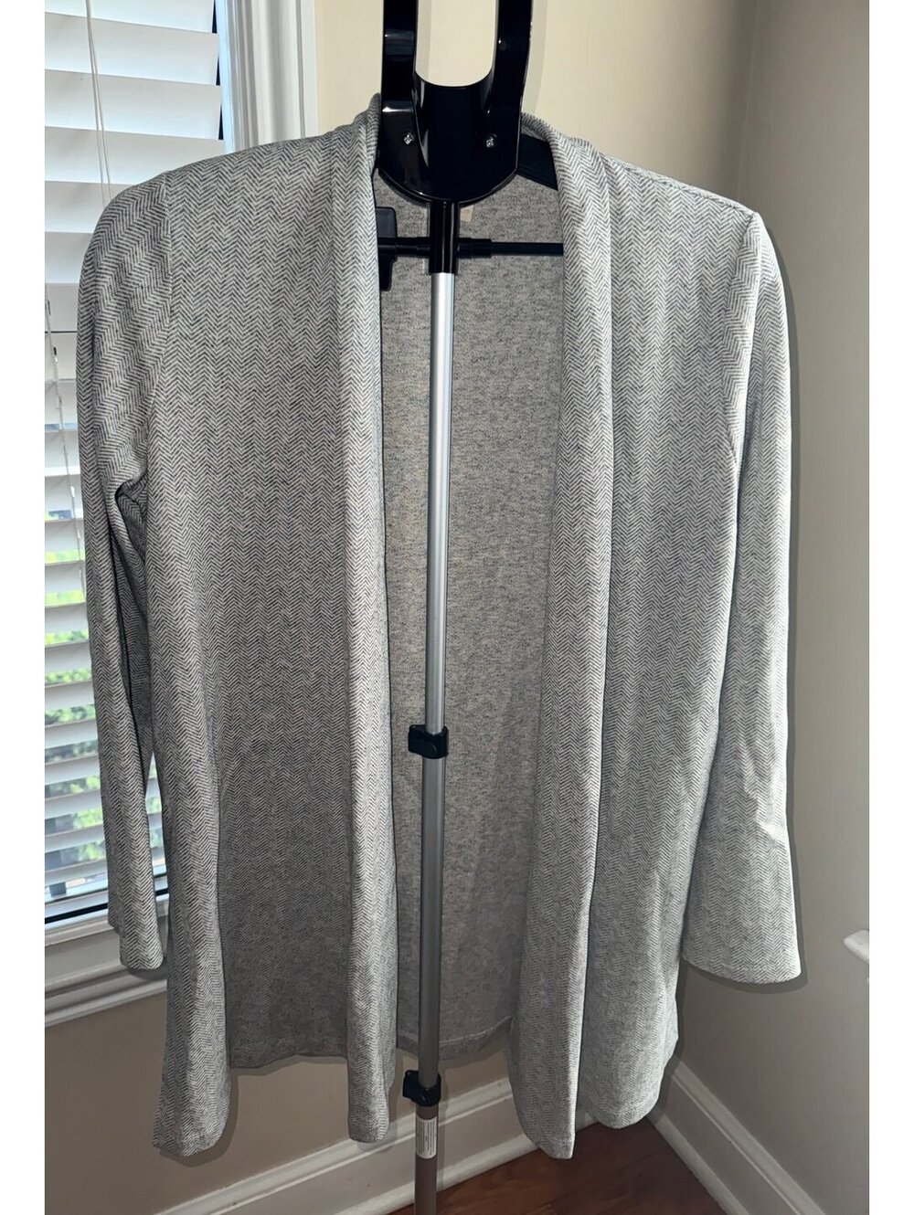Eileen Fisher Organic Cotton Linen Open Cardigan XSPGray Herringbone Long Duster